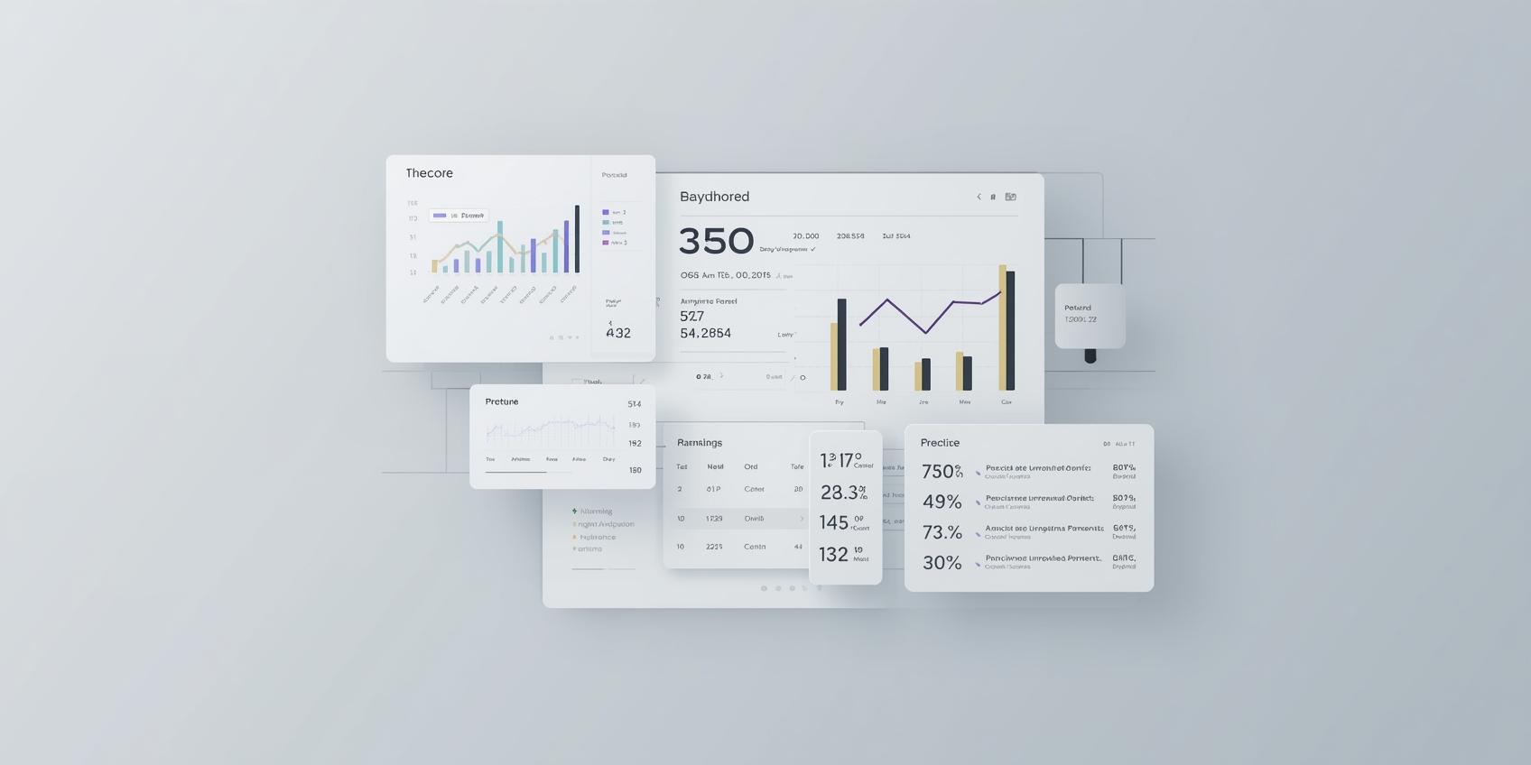 “Illustration showing modern SEO dashboard with charts, analytics, and keyword rankings, neutral #D3CDC6 background, sleek and minimal (1)